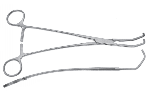 Затискач атравматичний ДеБейки для анастомозу, багатоцільовий, сильно зігнутий, 165 мм RAJ IMPEX 12-109